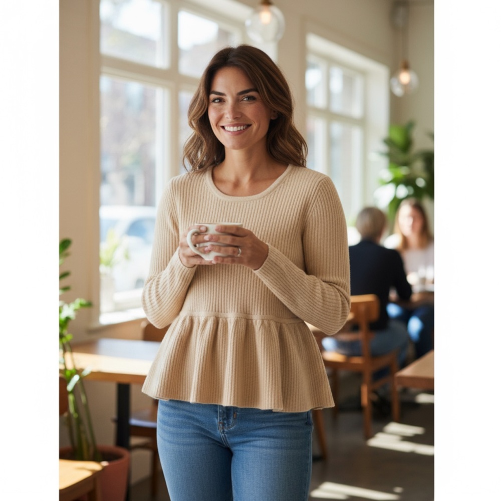 ✨ CO Cashmere Babydoll Ruffle Sweater Top